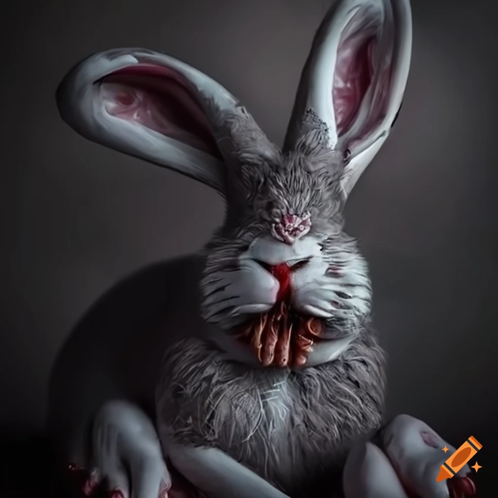 Dark and twisted easter bunny with intricate details on Craiyon