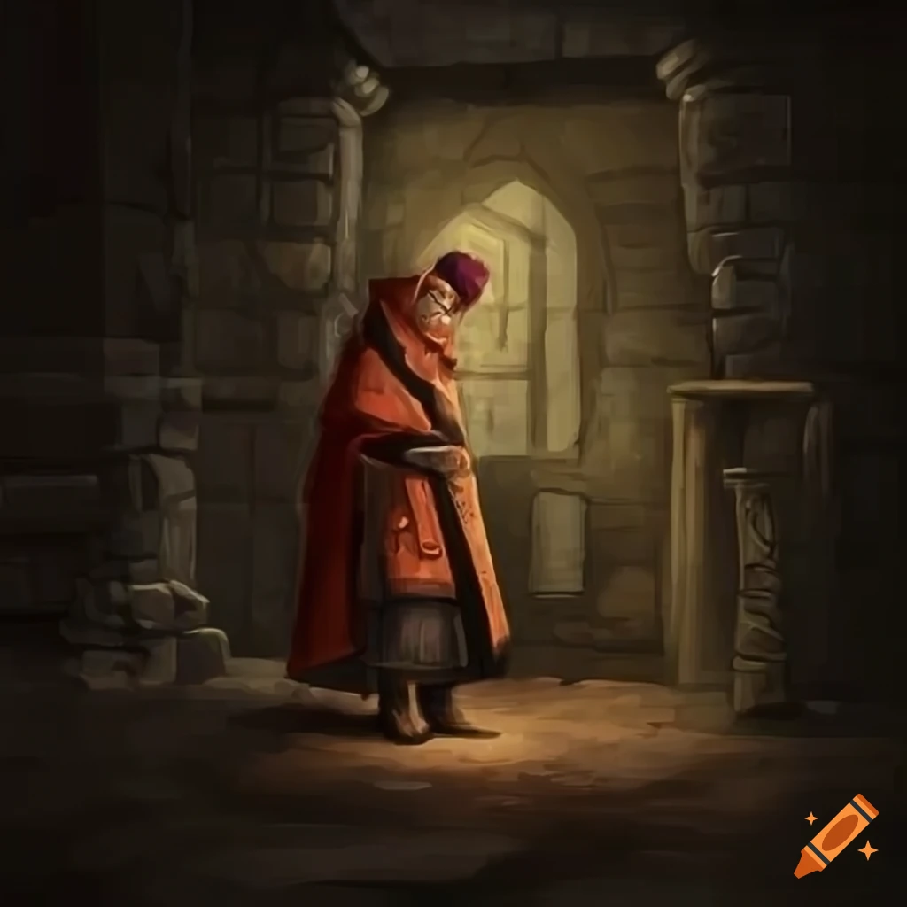 Merchant standing in a dungeon room