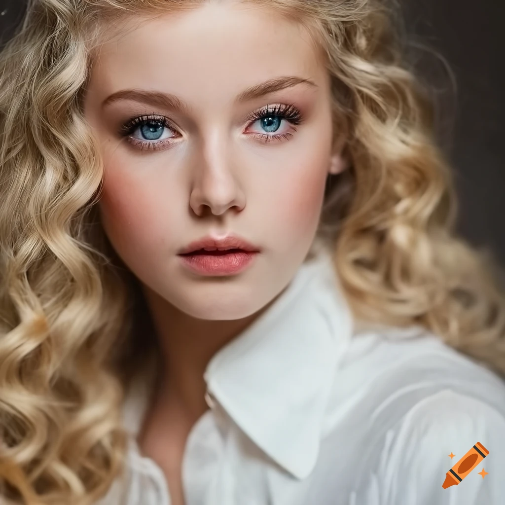 Young female model with nordic blonde hair and pale skin wearing a