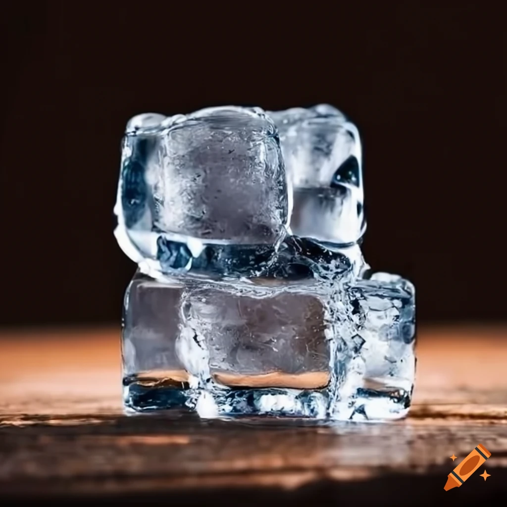 Two ice cubes on a wooden table
