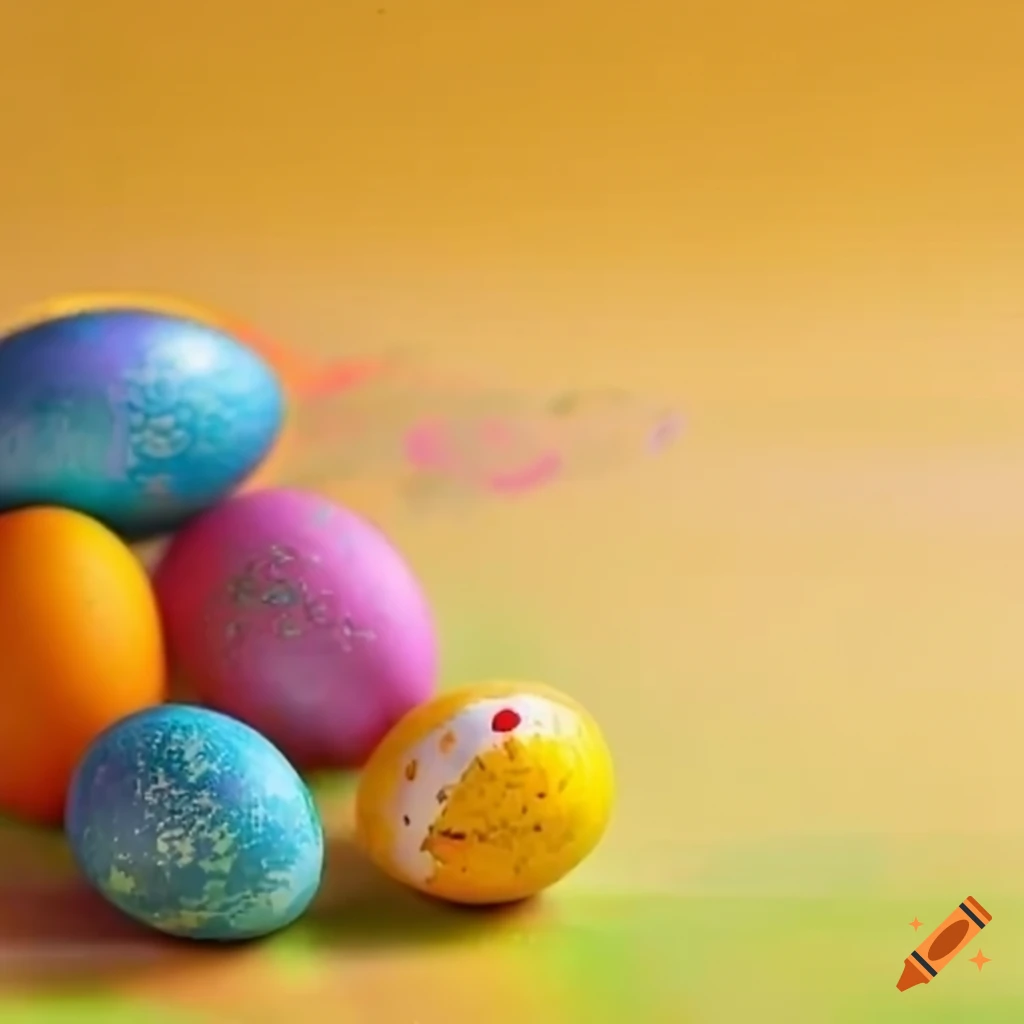 Cinematic Easter card with colorful eggs and an adorable bunny