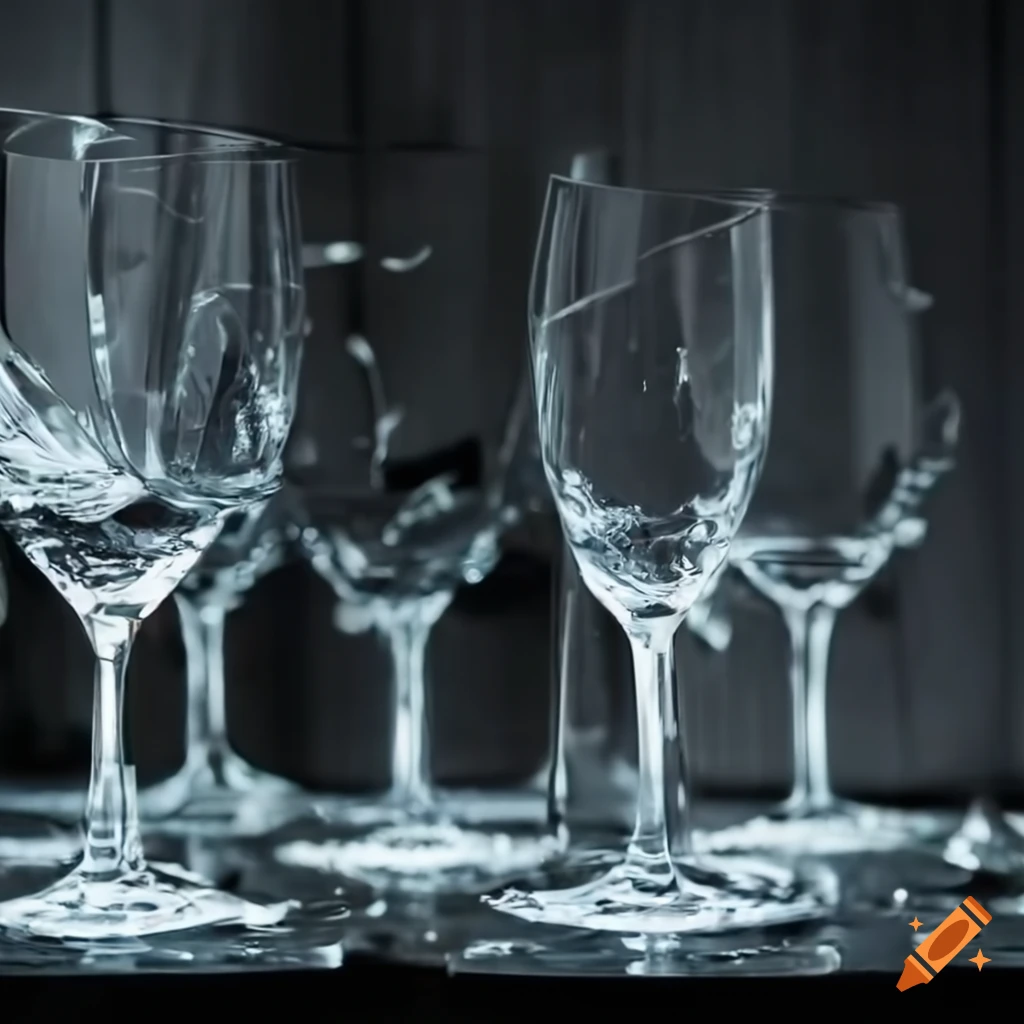 Shattered wine glasses on a table