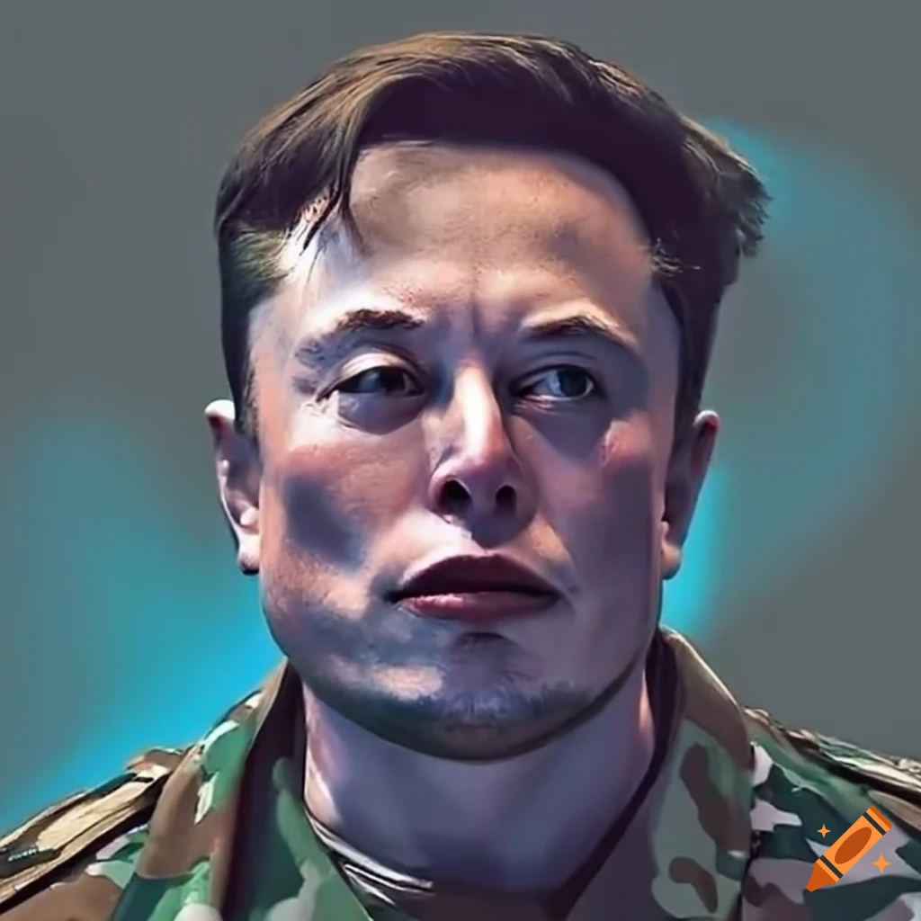 Elon musk in military attire ready for battle on Craiyon