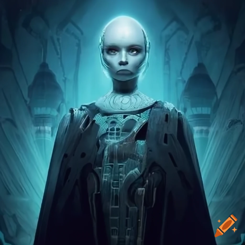 Sci-fi scene blending mythologies inside a Vorlon spaceship