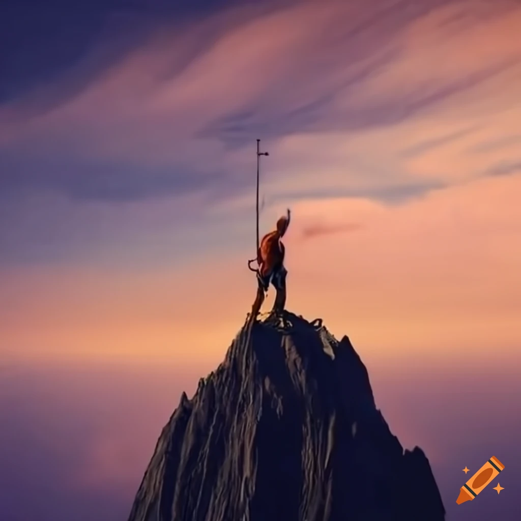Old man climbing a mountain