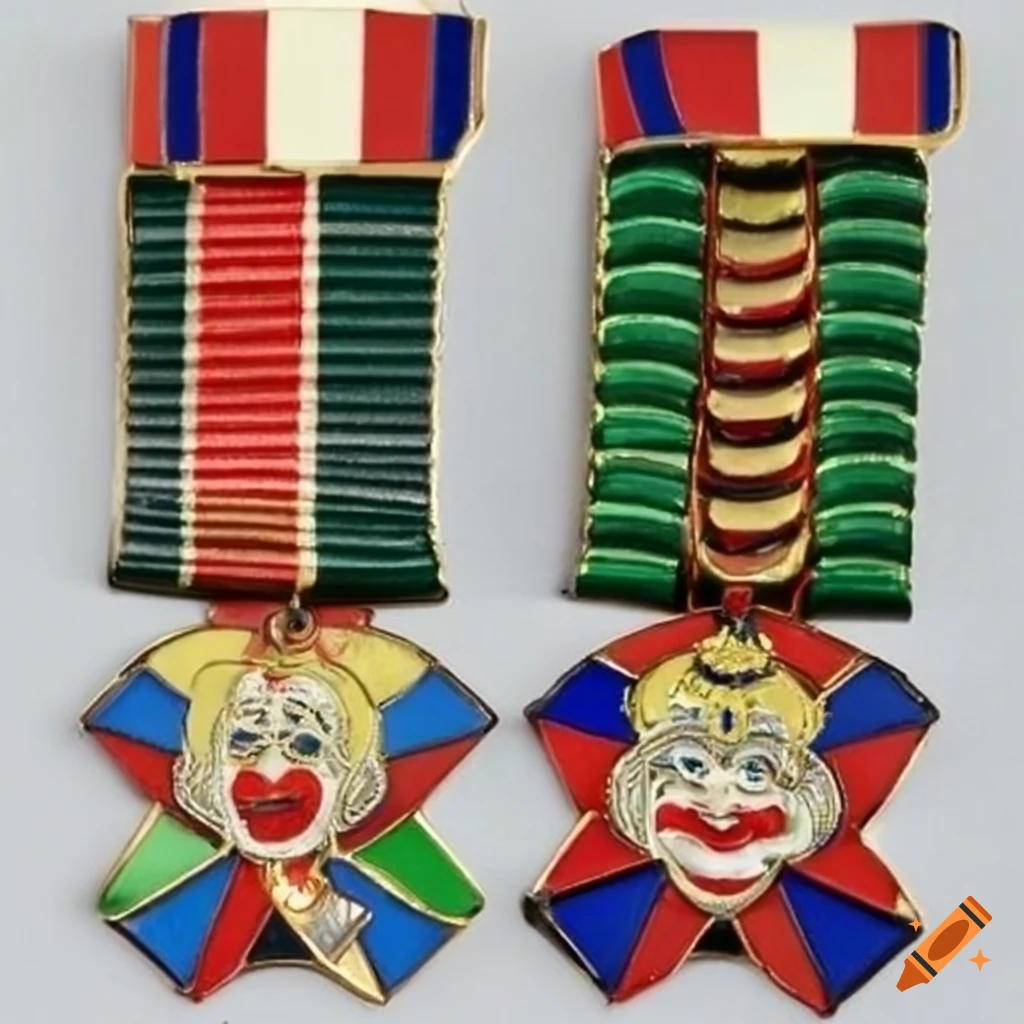 Clown military medals with enamel ribbons on Craiyon