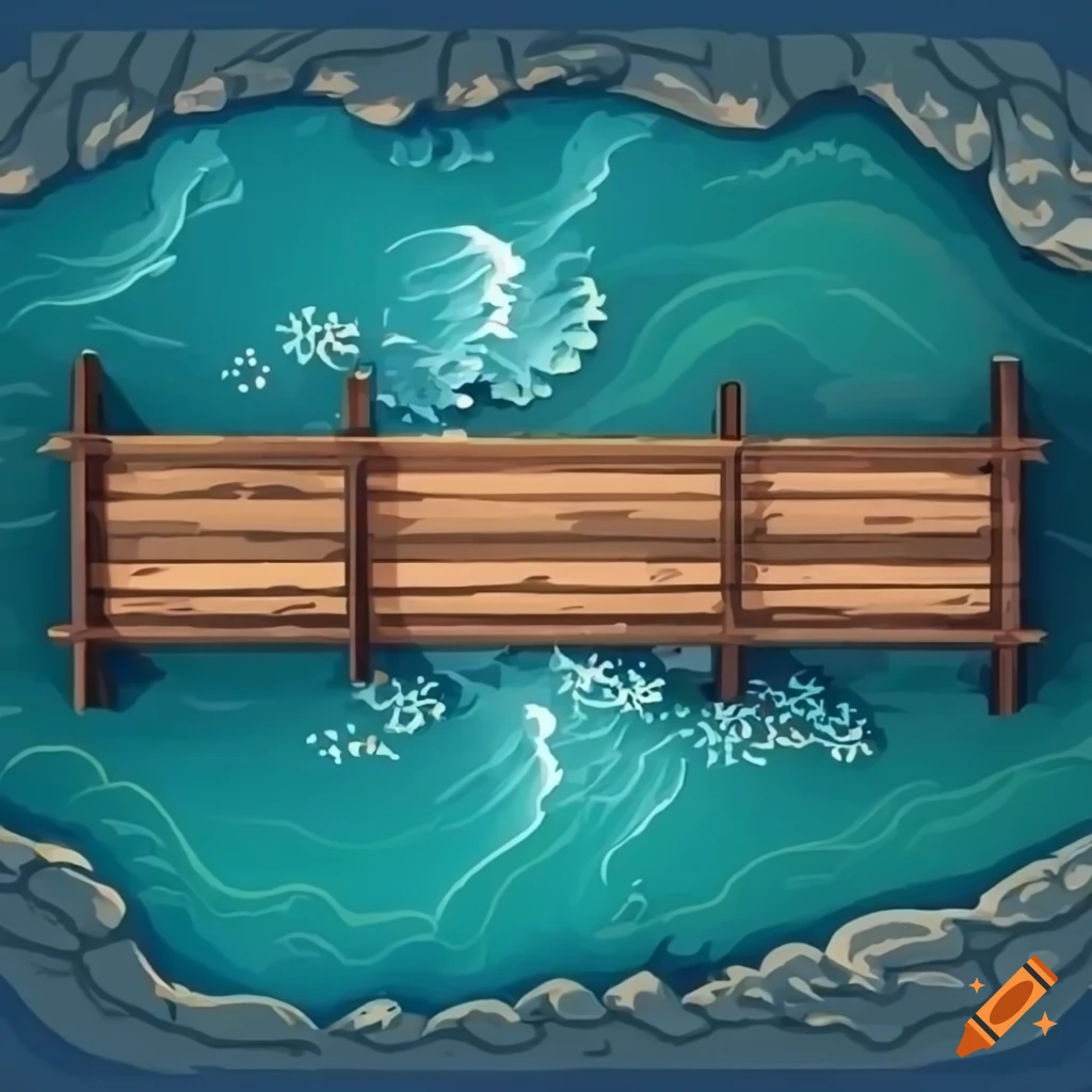 Top view of a wooden bridge crossing a river