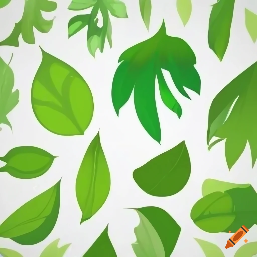 Various green leaves on white background in high-detail vector art
