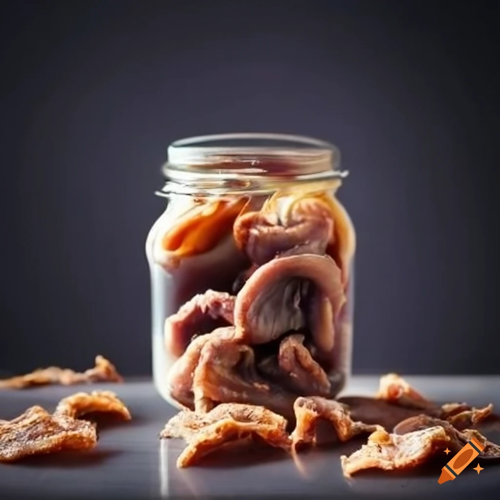 Dehydrated chicken gizzards in a jar
