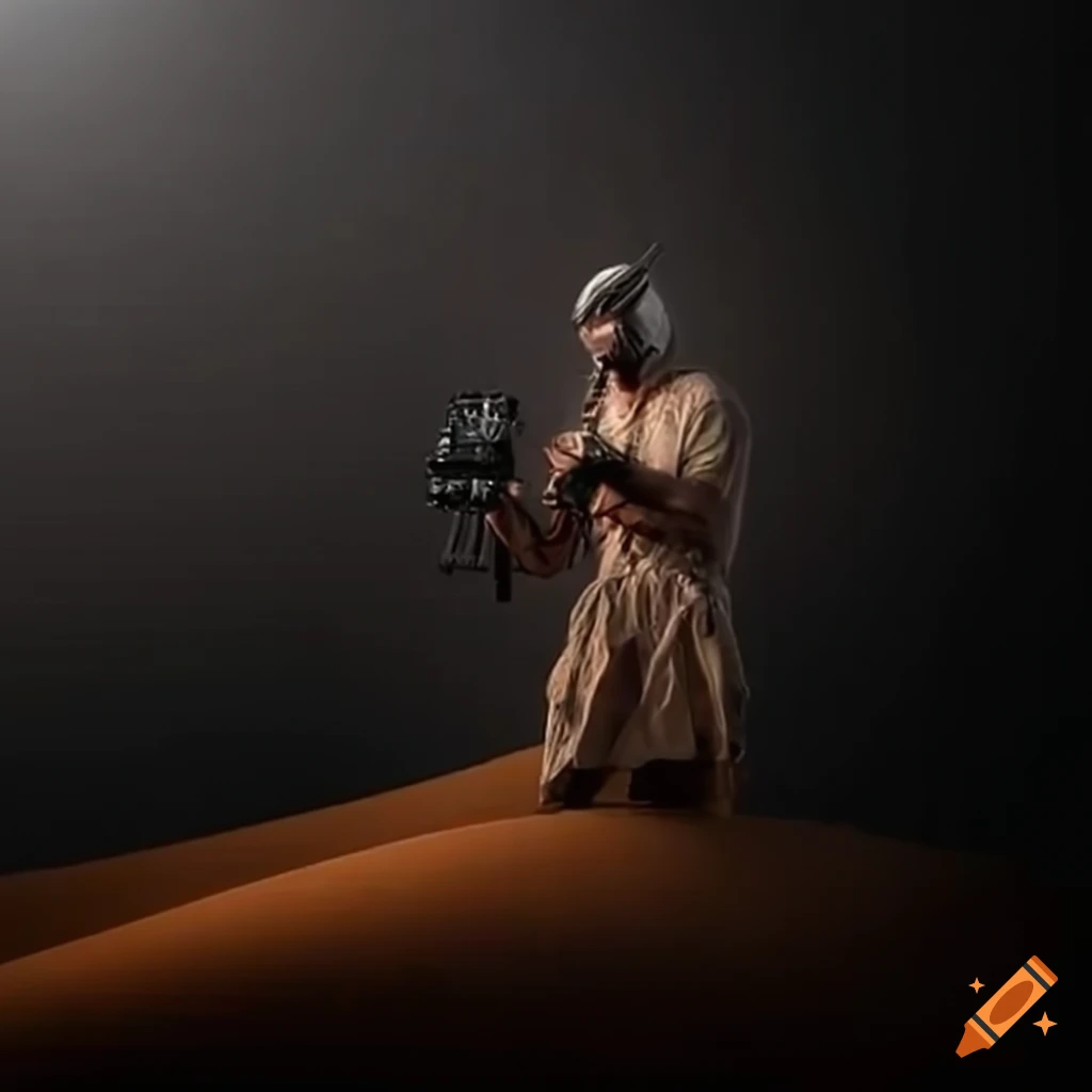 Machine man traversing a desert dune