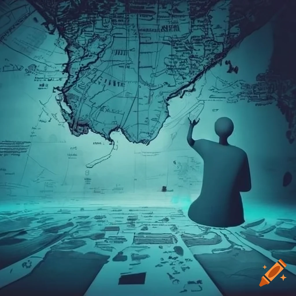 Cartographic map centered around a person