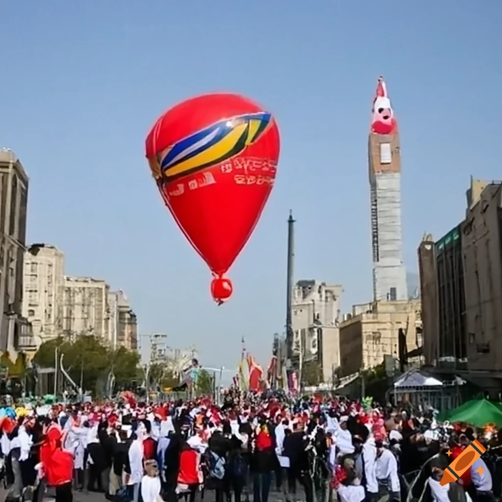 Giant inflatable balloon in urban street setting