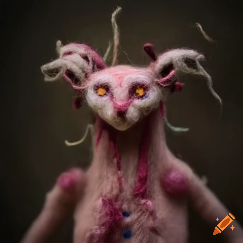Felted wool creatures in intricate clothing designs