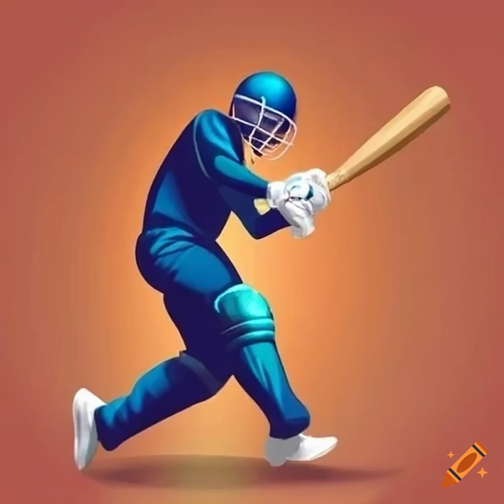 Cricketer batting with a baseball bat on Craiyon