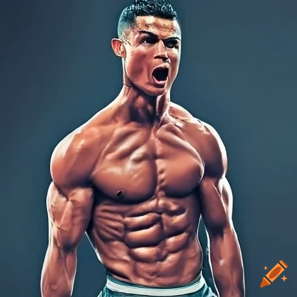 Ronaldo displaying muscles post-workout at the gym on Craiyon