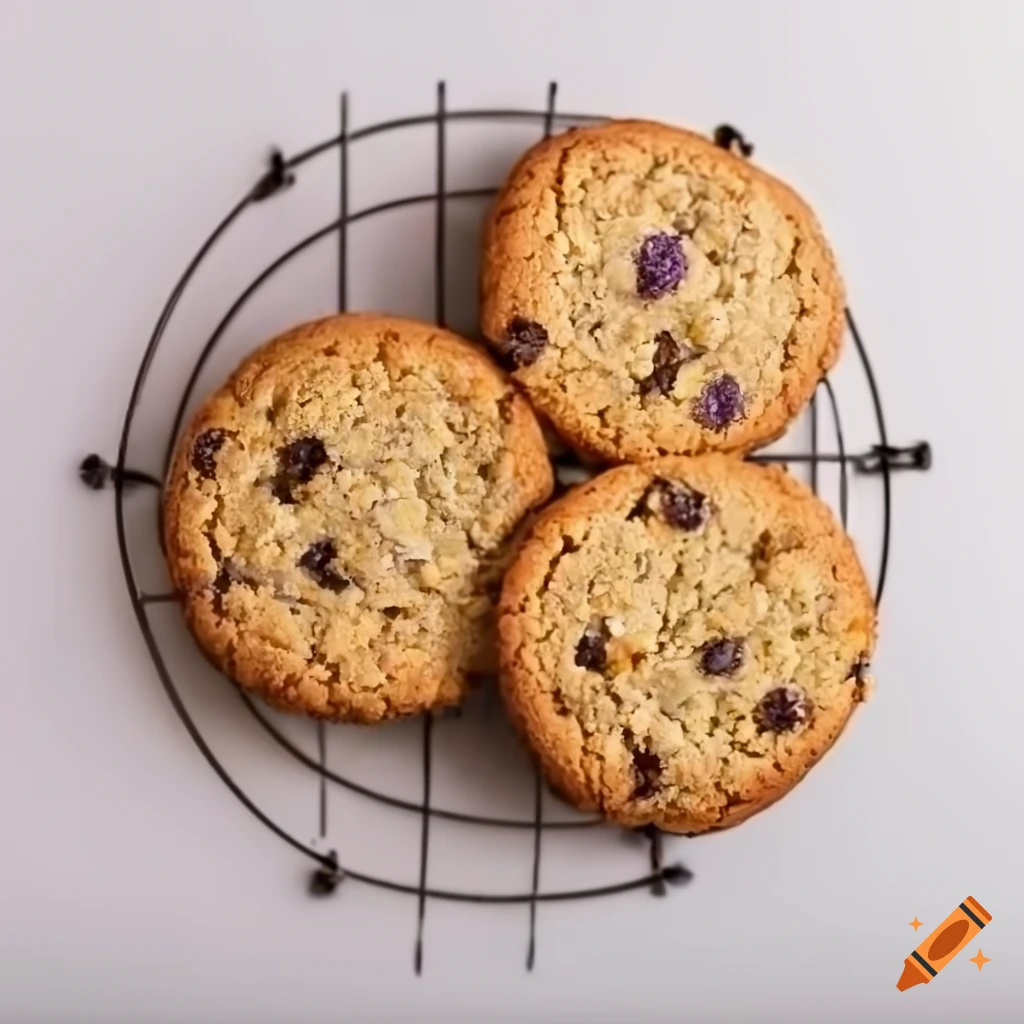Round oatmeal cookies with lavender on wire racks