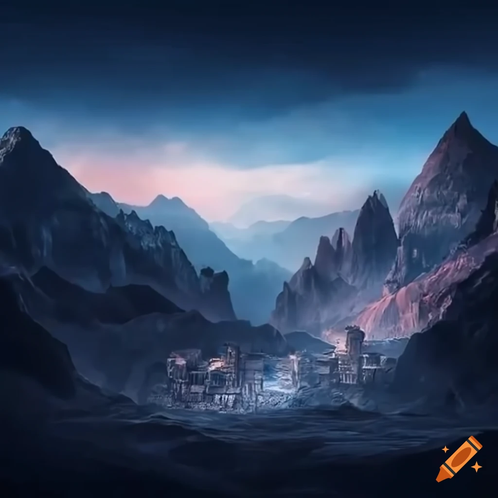 Ancient fantasy mining city in the heart of a dark mountain on Craiyon