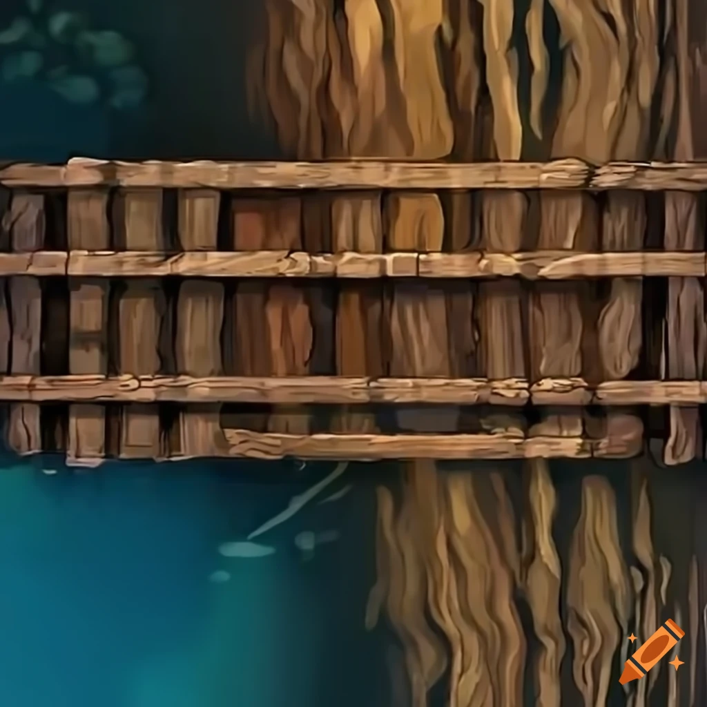 Top view of a wooden bridge crossing a river