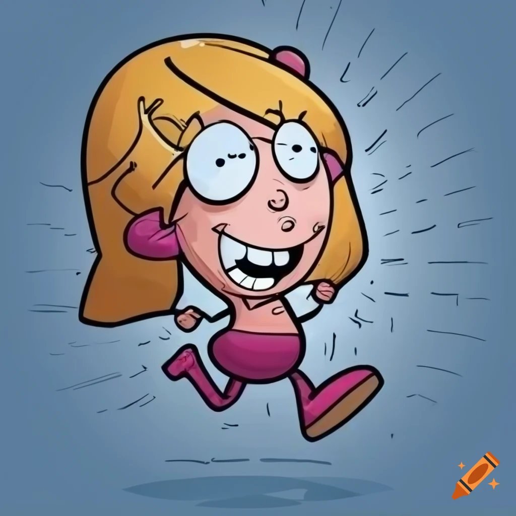 Colorful cartoon of a very happy jumping woman