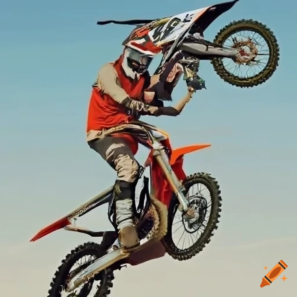 Motocross rider carrying his bike on his shoulders