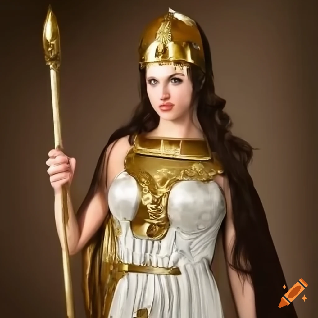 Greek goddess athena portrayed by a woman in ancient armor on Craiyon