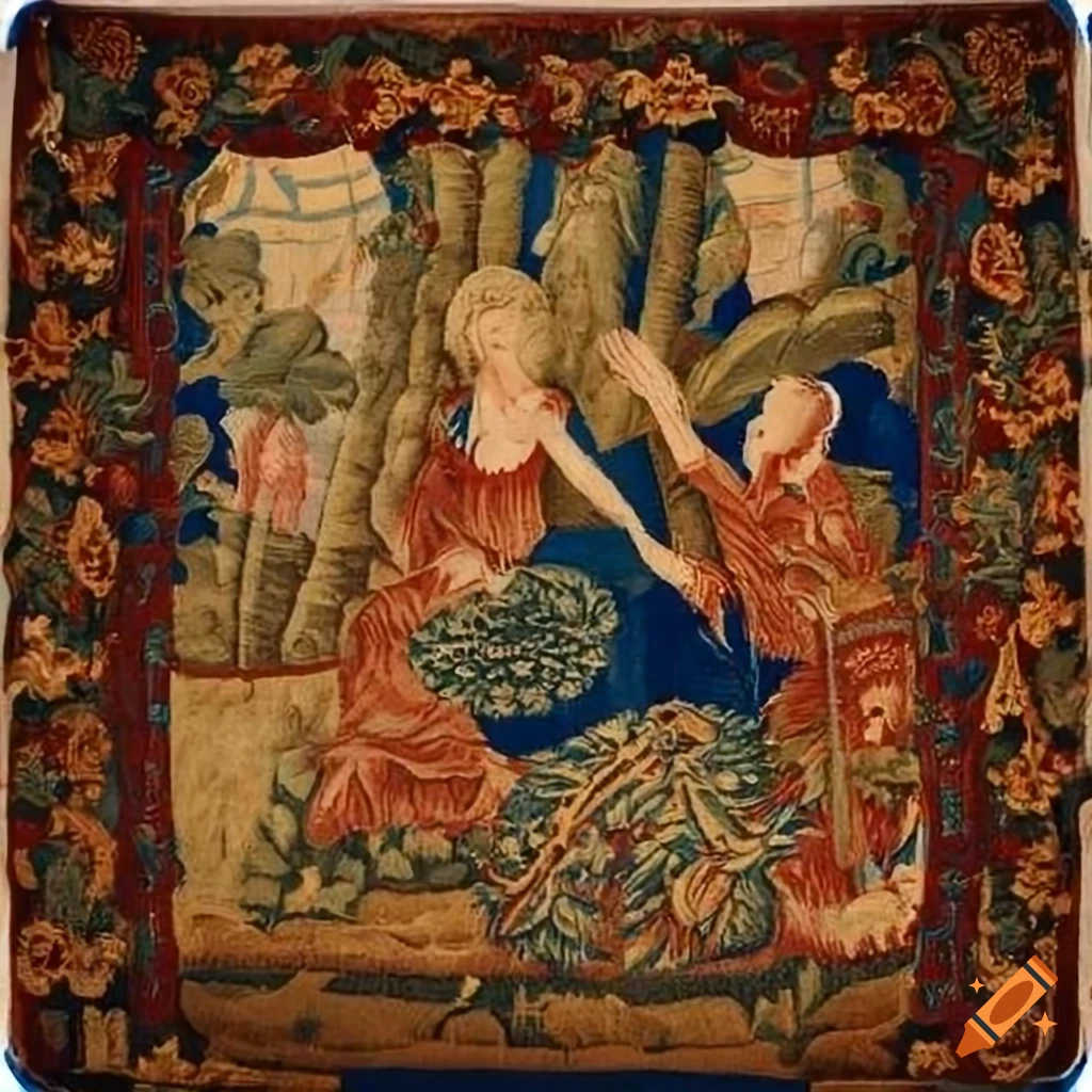 10th century organic life tapestry art with emotive composition and lighting