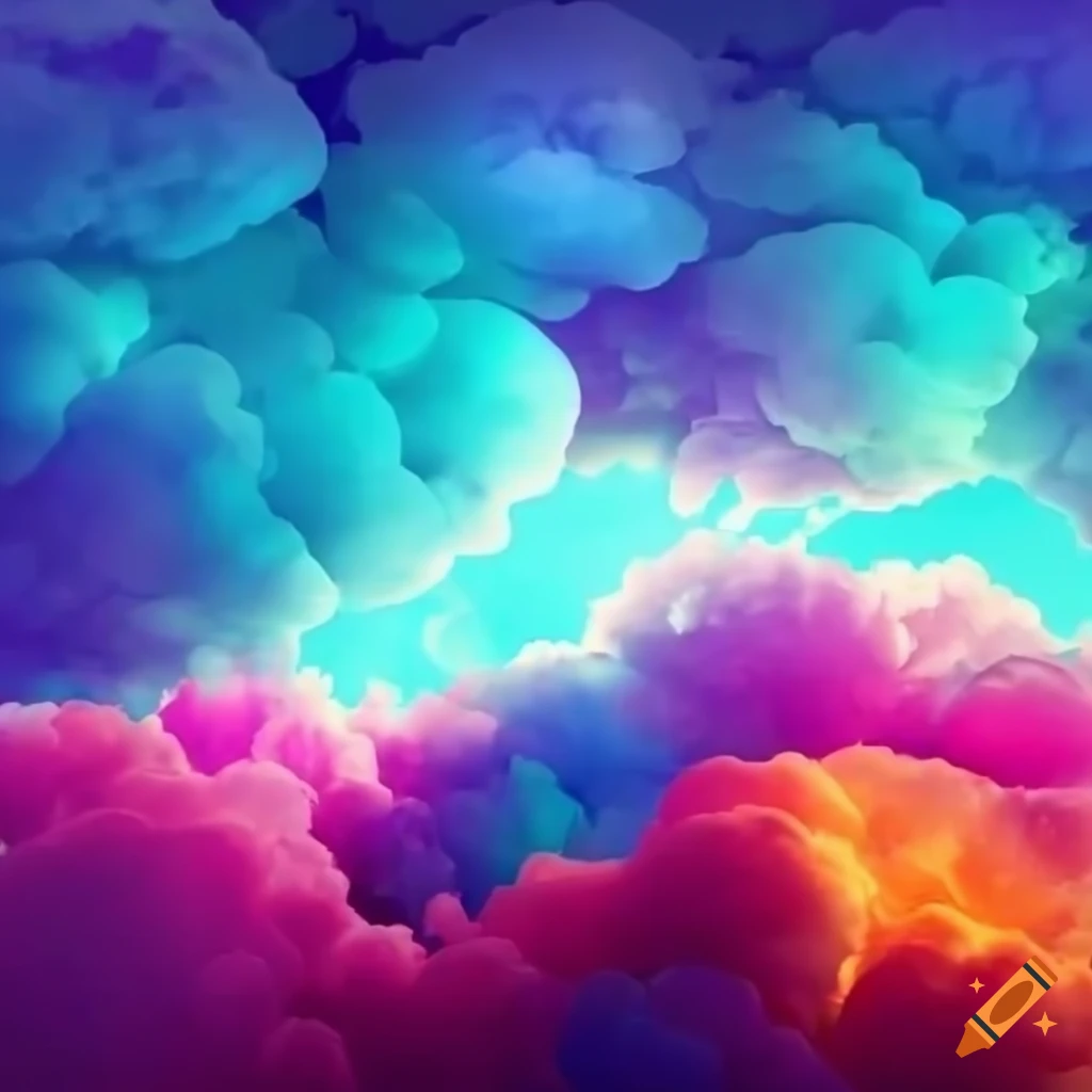 Dreamland fantasy world with fluffy clouds and bright colors