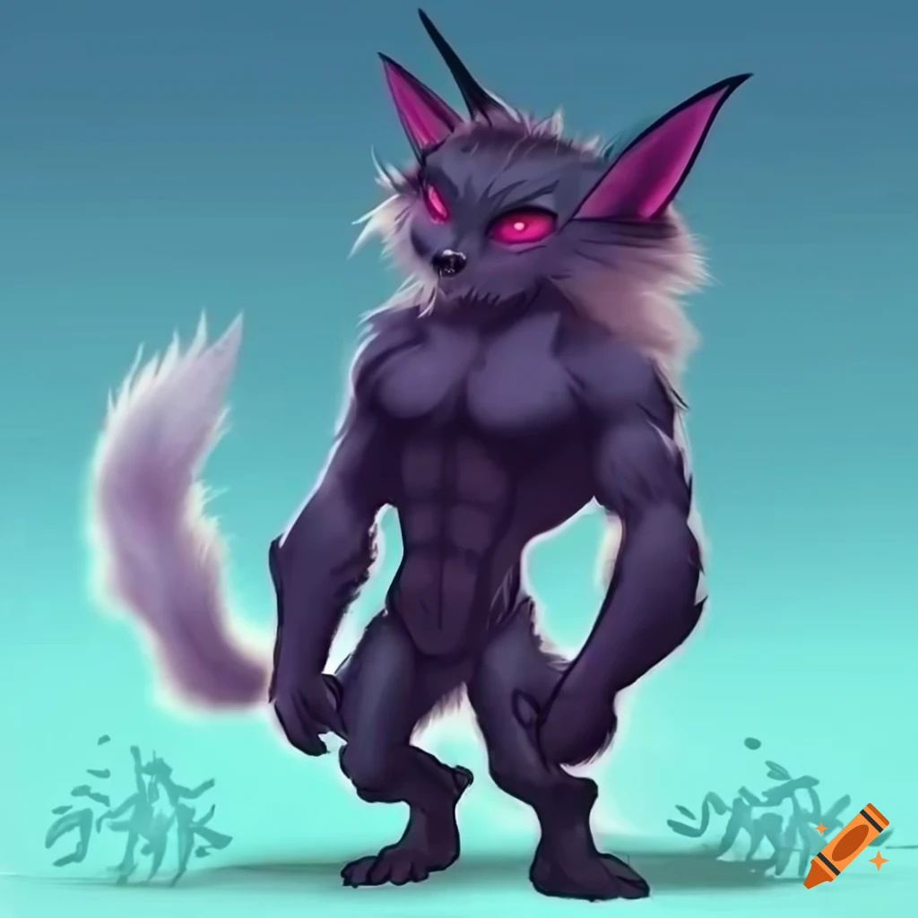 Fox-troll hybrid with an athletic physique and bushy tail
