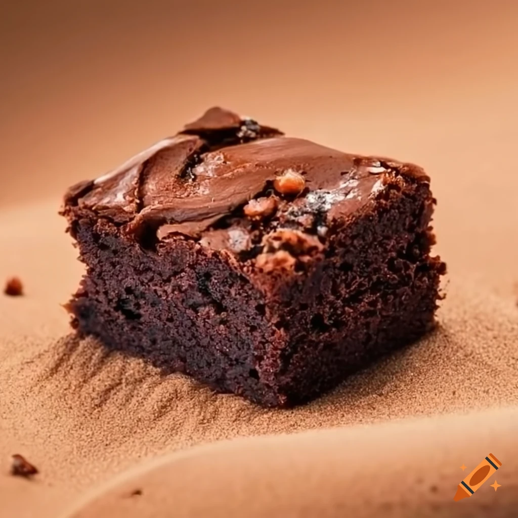 Delicious brownie on a desert sand cactus patch