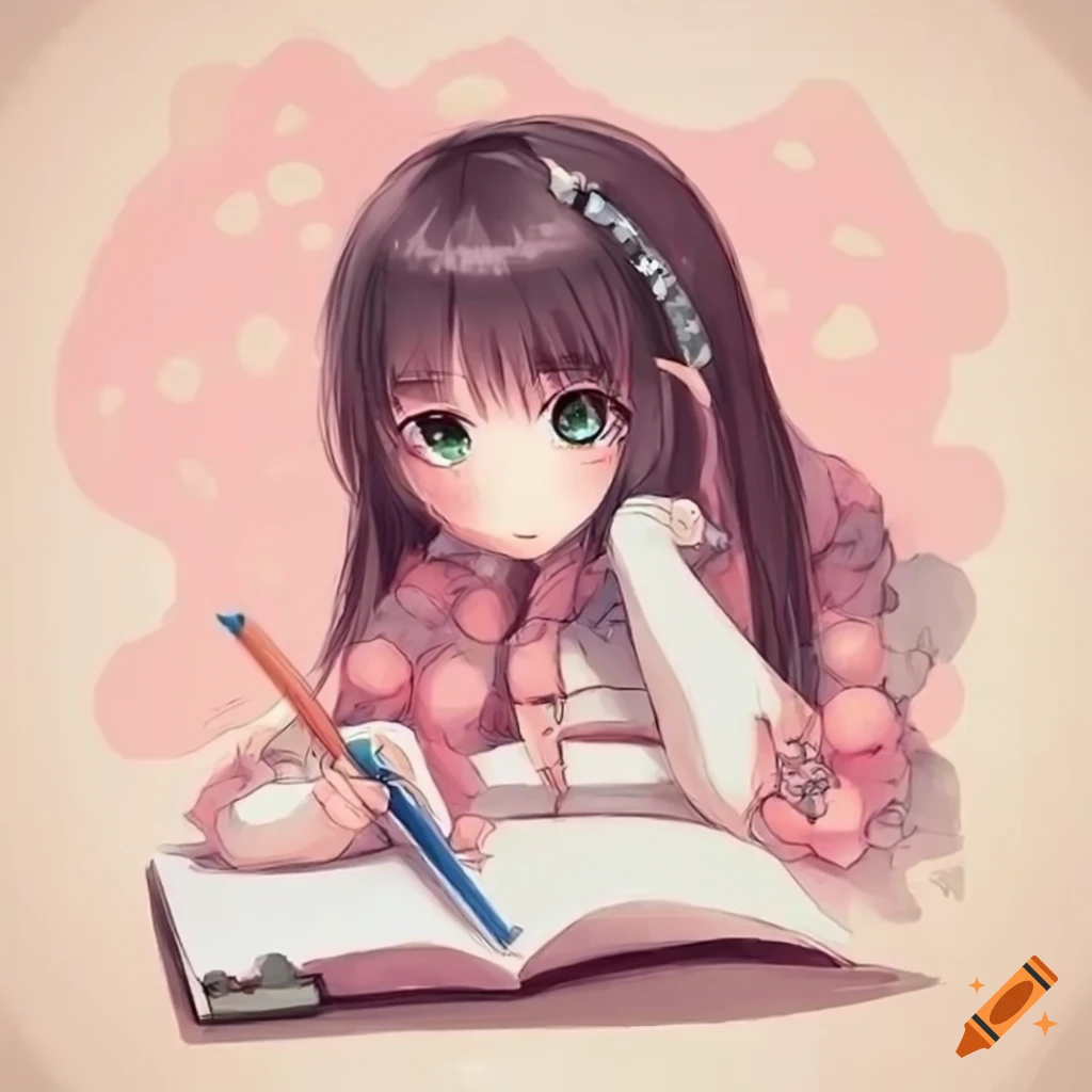 Sweet anime girl with pencil and sketchbook on Craiyon Sweet anime girl with pencil and sketchbook on Craiyon
