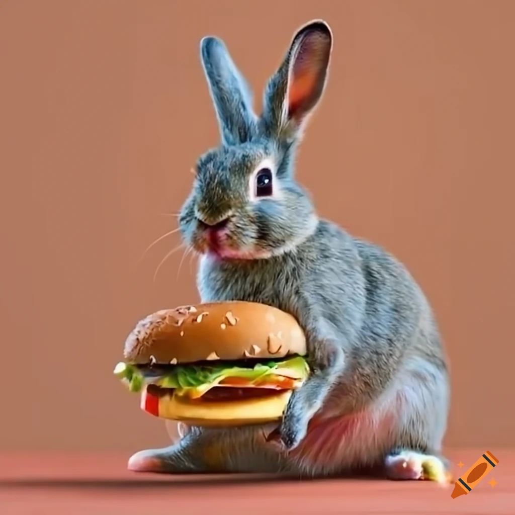 Playful rabbit enjoying a cheeseburger snack on Craiyon