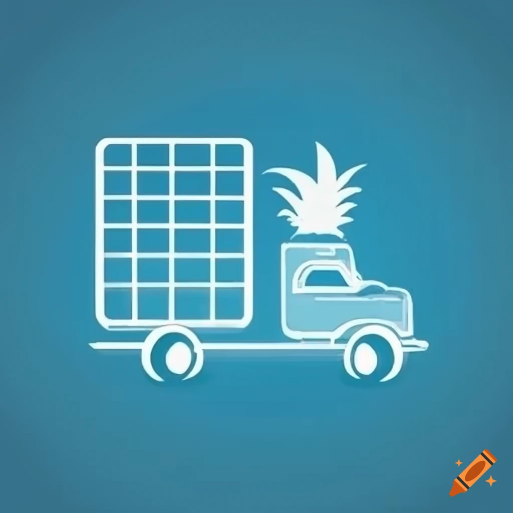 Blue truck pictogram with a pineapple in the background