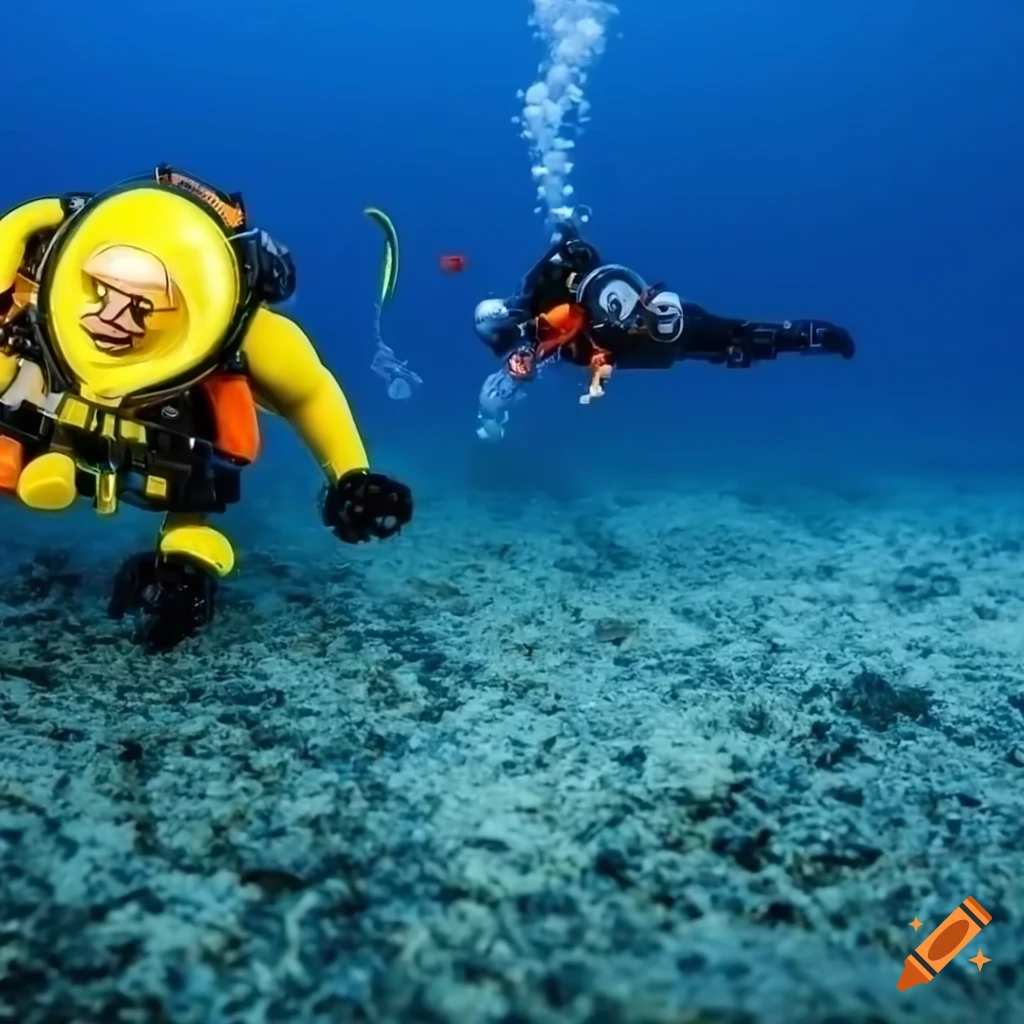 LEGO firefighter squad rescuing LEGO diver in deep blue sea