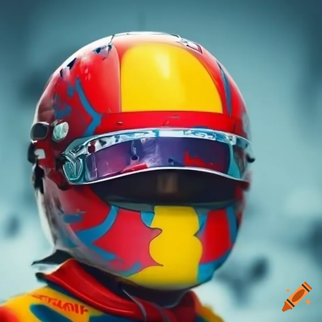 Boy wearing a Formula 1 helmet with the visor down