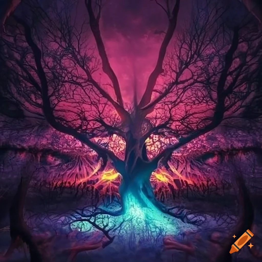 Tree of life in a mysterious glowing forest on Craiyon