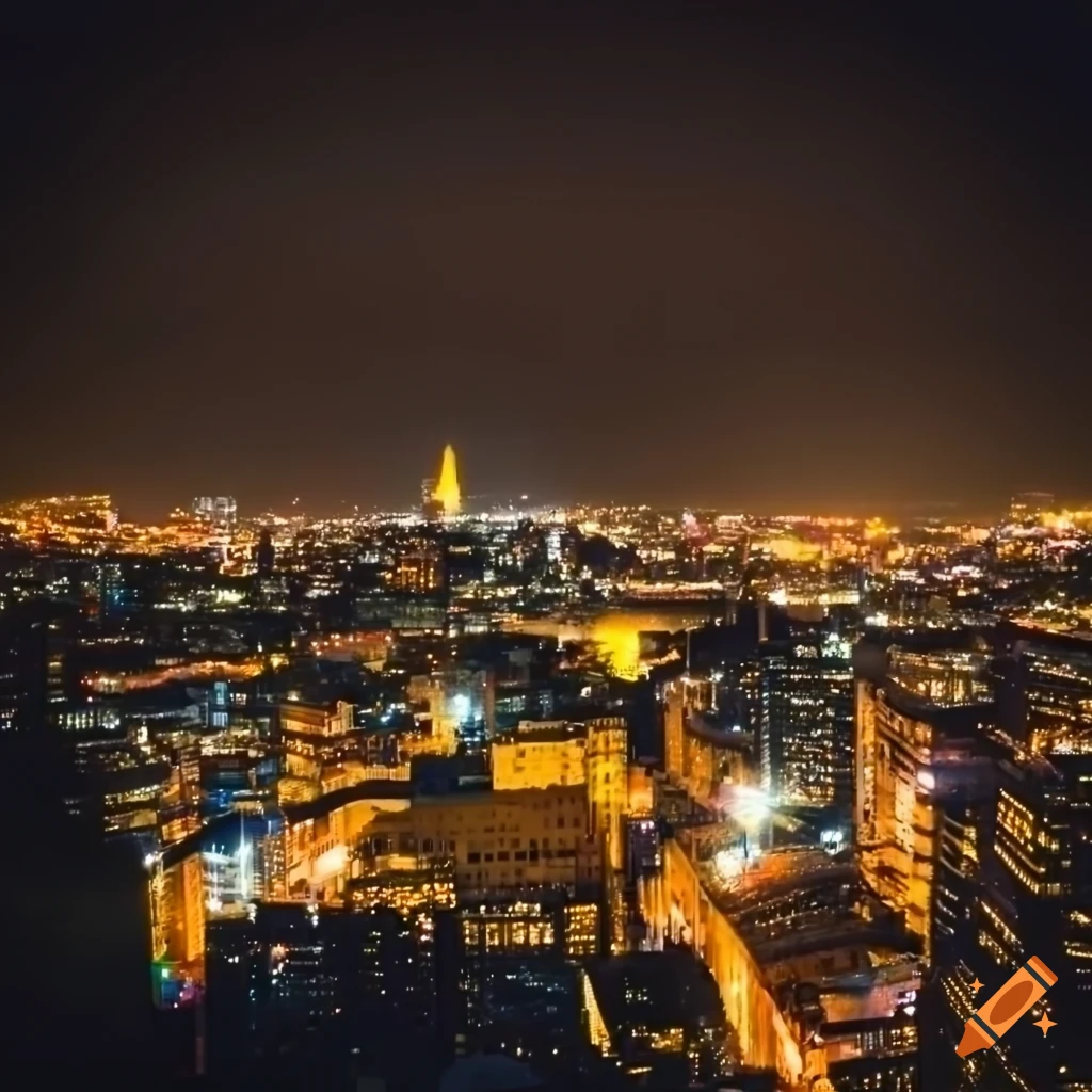 City view at night from a ledge on Craiyon