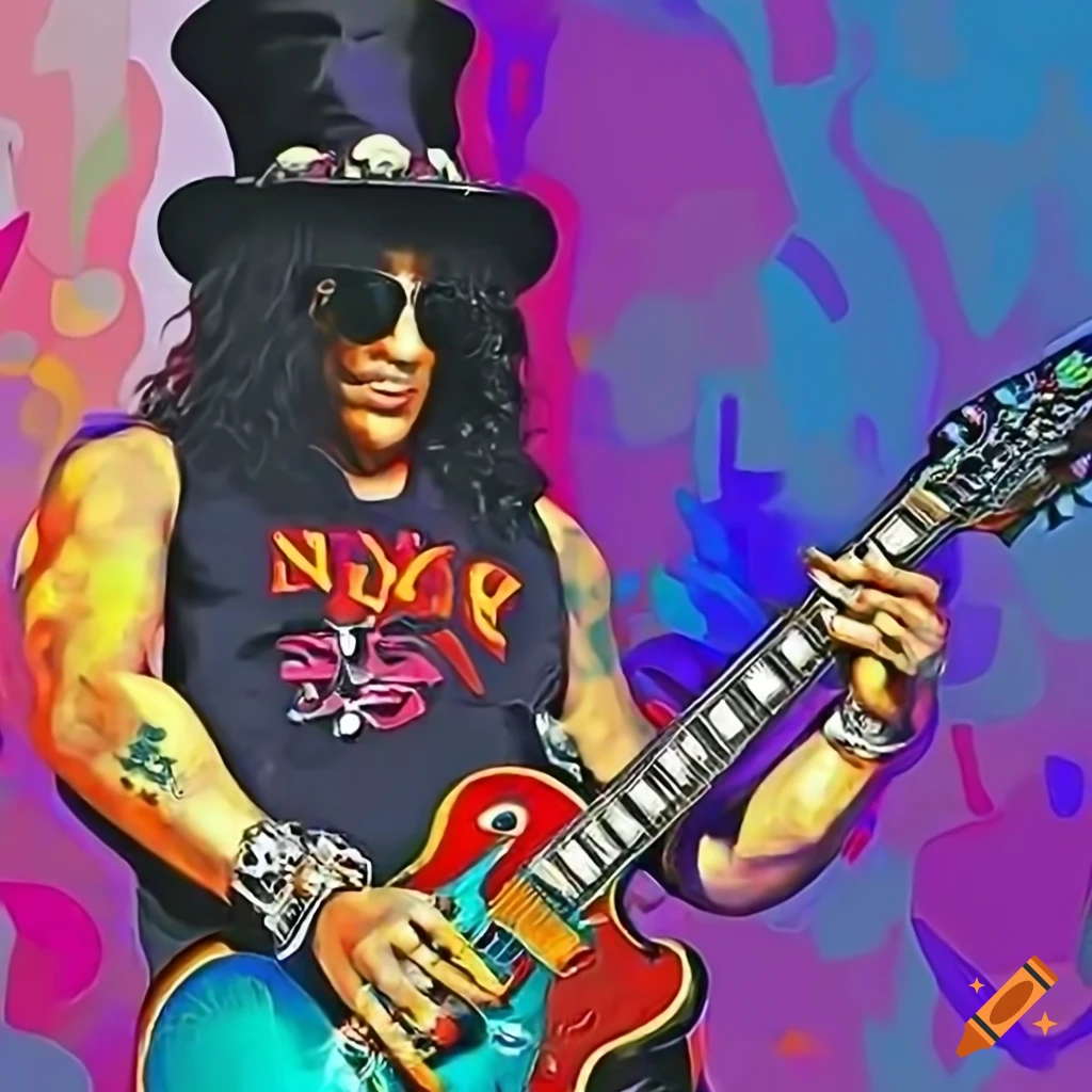 Digital painting of guns n' roses members slash and axl rose playing