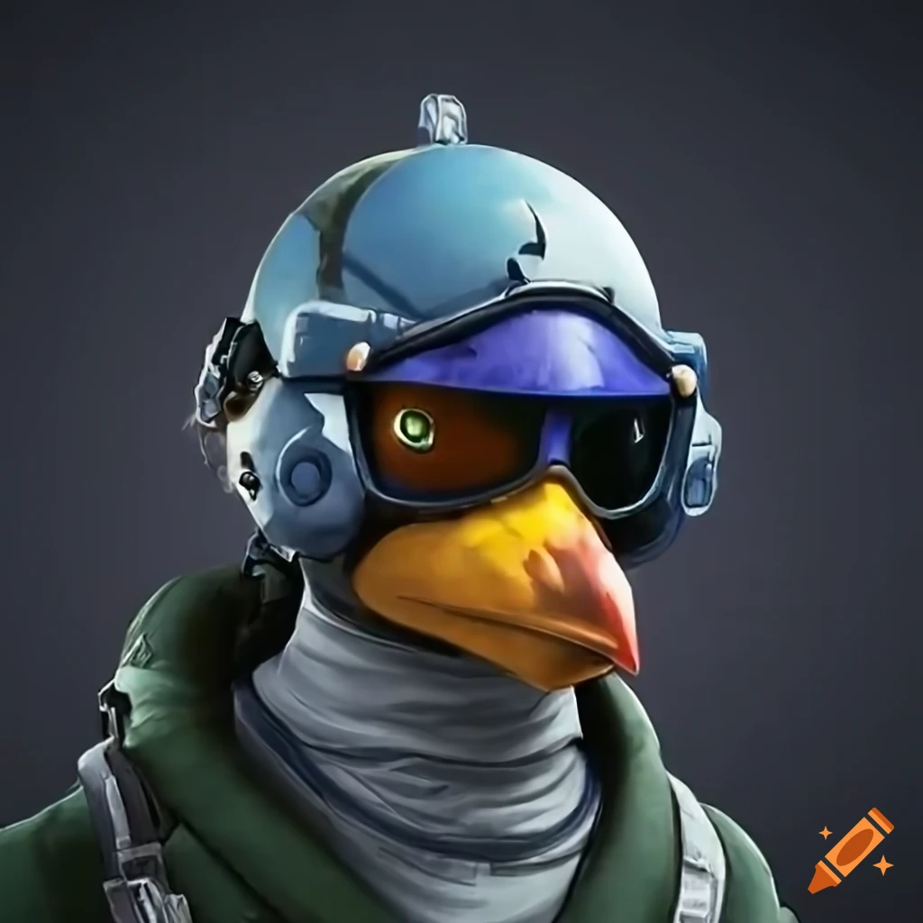 Falco Lombardi wearing a red fighter jet helmet