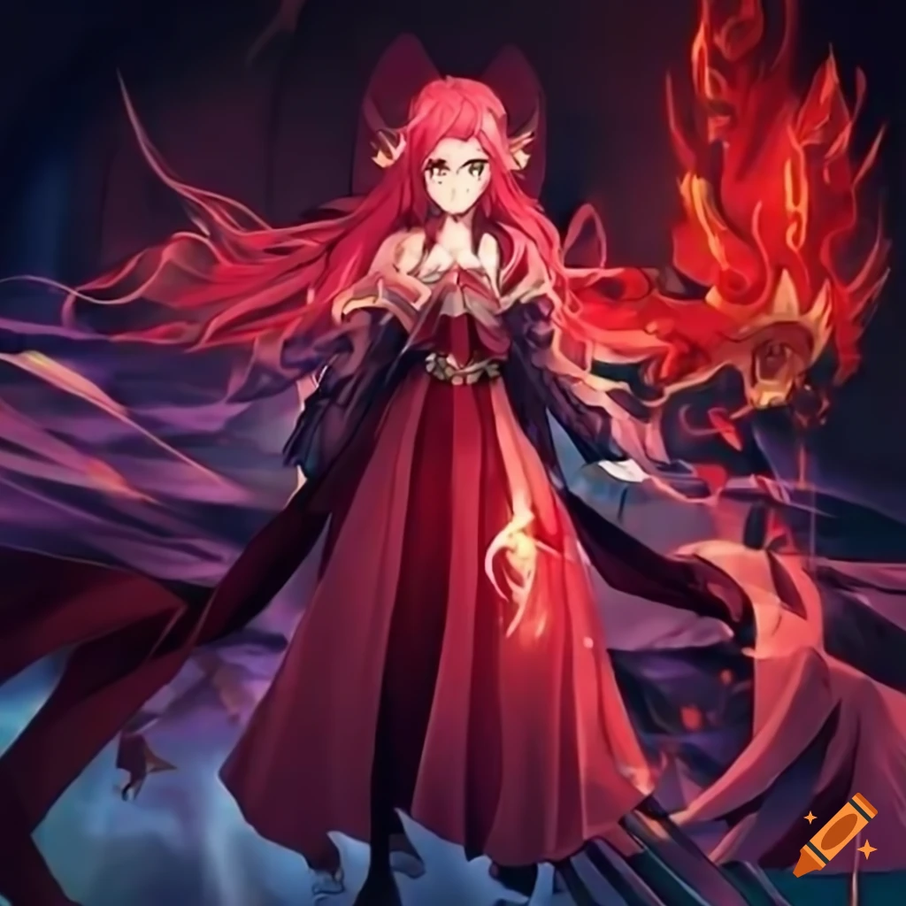 Anime character with crimson hair in a stunning royal guard outfit on ...