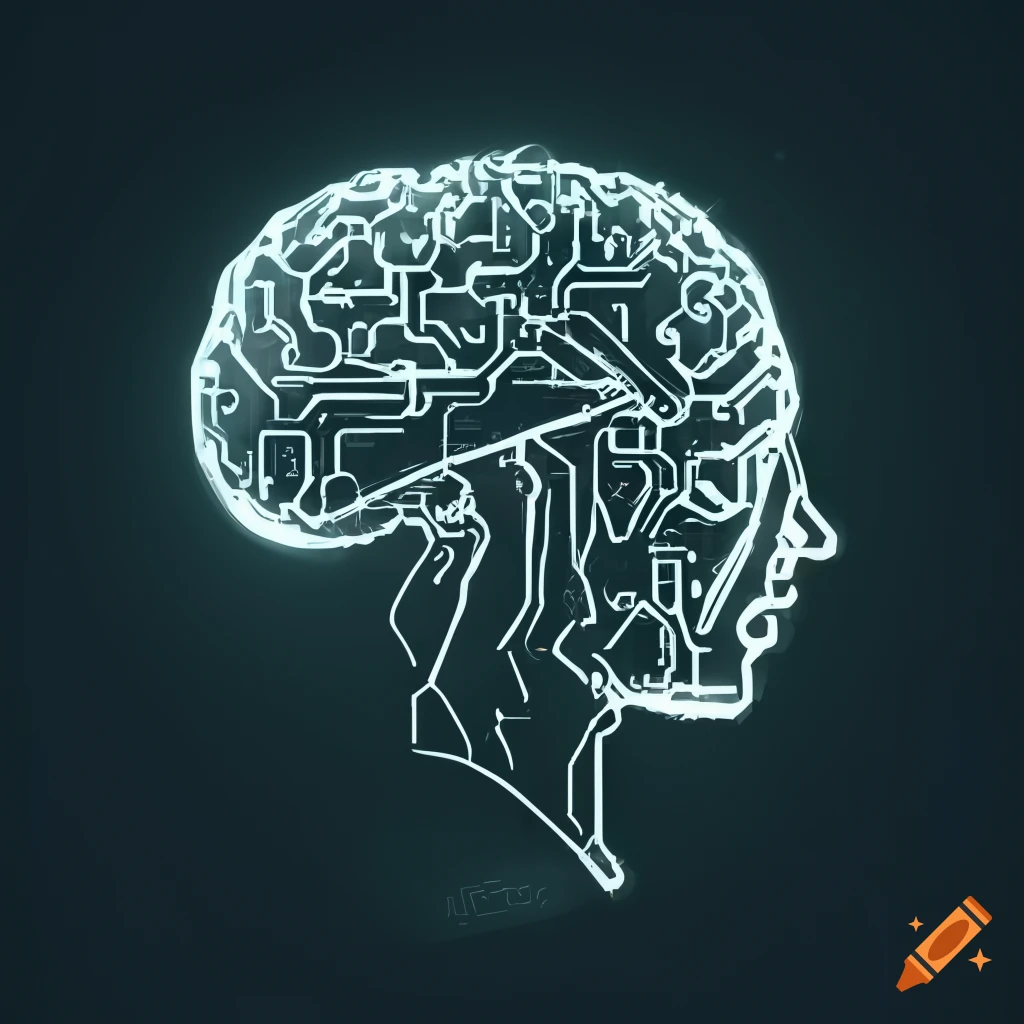 Glowing brain interconnected with a circuit board icon on Craiyon