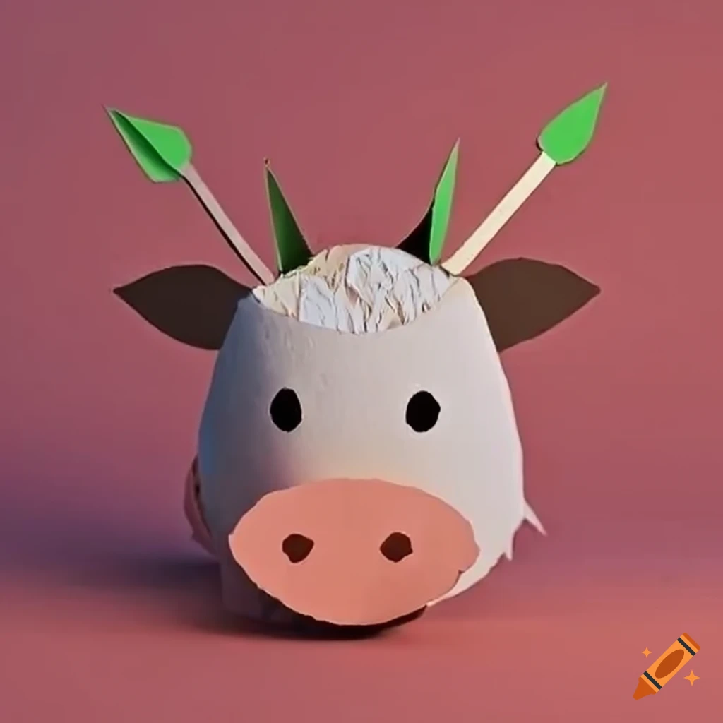 Paper craft cow with coconut sprout on Craiyon