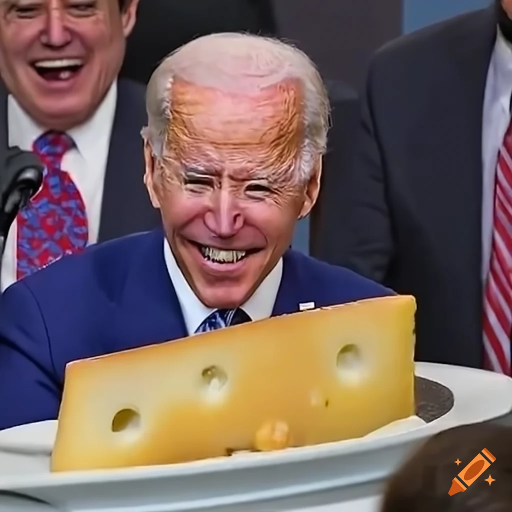 Joe Biden yelling at a piece of cheese