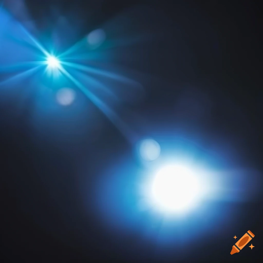 Sparkling blue lights with lens flare effect on white background