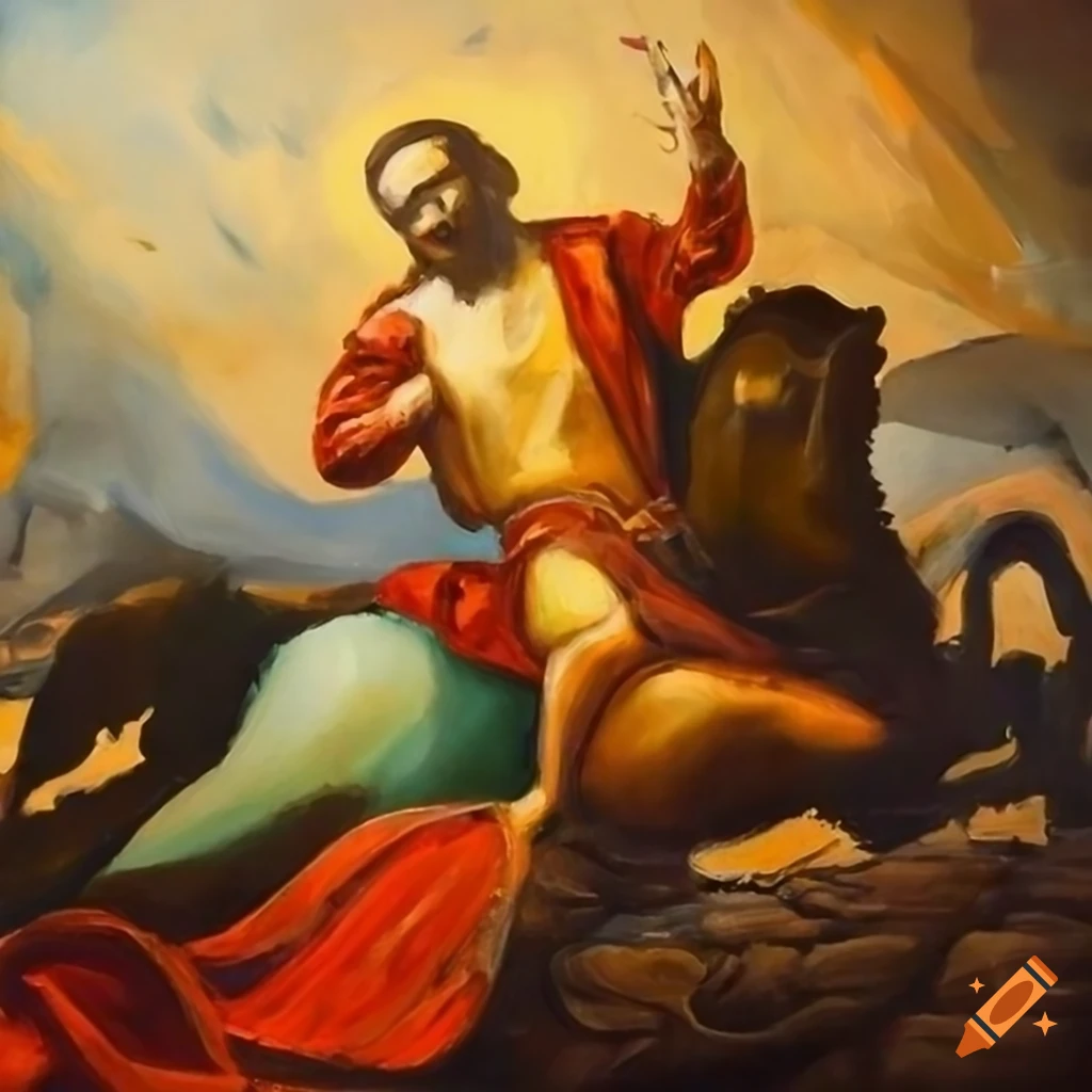 Impression painting of saint paul's conversion on the road to damascus