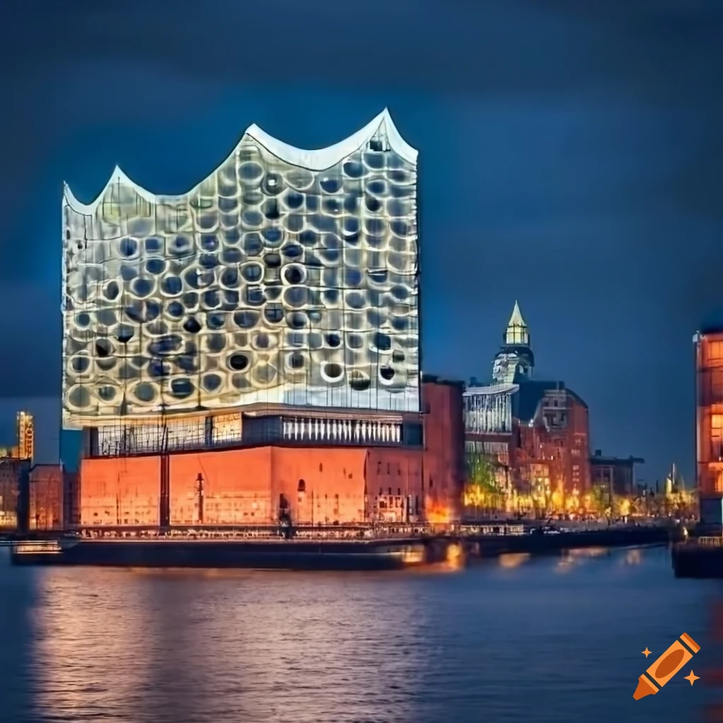 Hamburg Elbphilharmonie at dusk with bokeh effect
