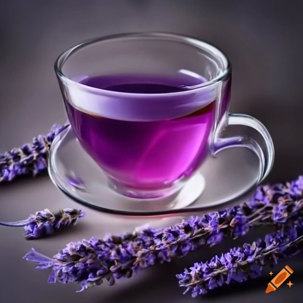 Purple lavender tea in a glass cup