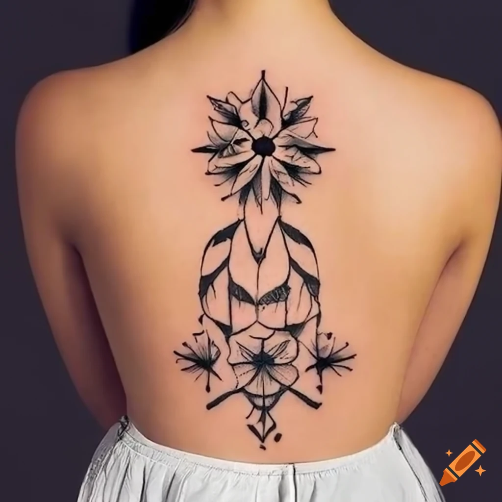 Geometric floral tattoo pattern for a woman's back
