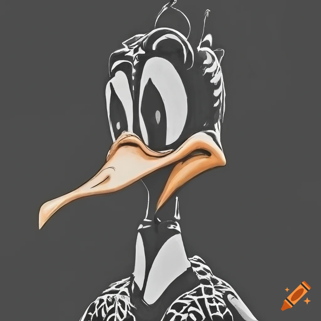Vintage black and white symmetrical image of daffy duck on Craiyon