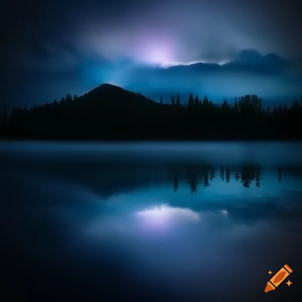 Peaceful nighttime lake scene