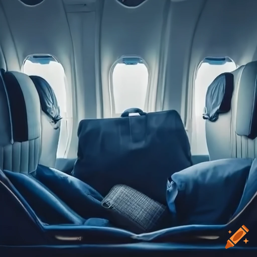 Businessman's suit bag on an airplane seat on Craiyon